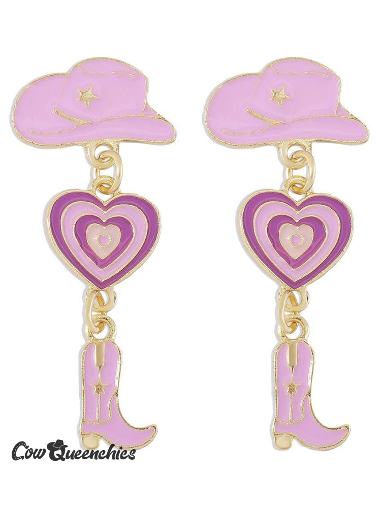 Western Cowboy Wind Hat Love Cowboy Boots Earrings