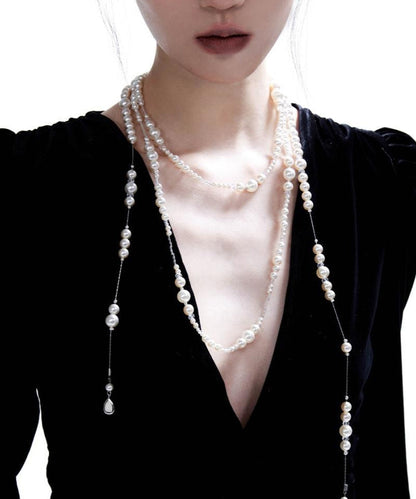 White Sterling Silver Crystal Pearl Starry Sky Gratuated Bead Necklace