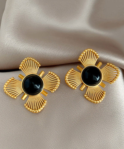 Gold Copper Crystal Hollow Out Stud Earrings