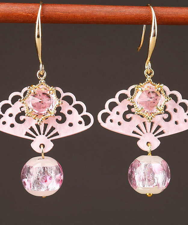 Pink Copper Crystal Coloured Glaze Fan Drop Earrings