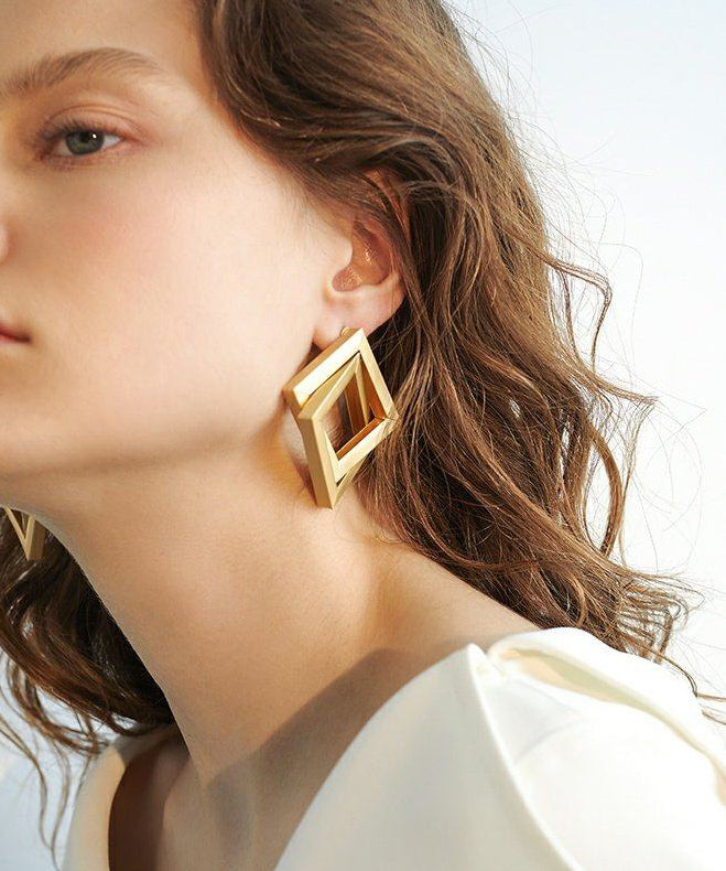 Classy Gold Double Tier Positive Form Exaggeration Gold Plated Stud Earrings