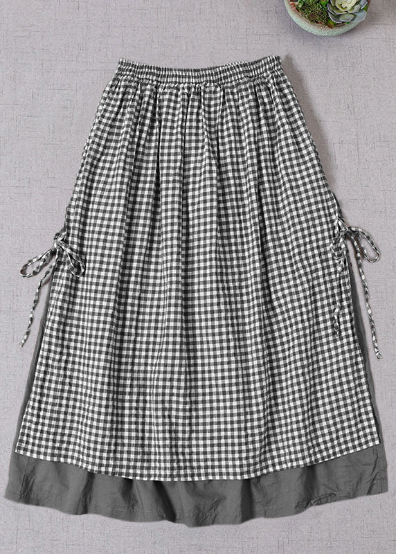 French Red Plaid Side Open Tie Skirt Spring