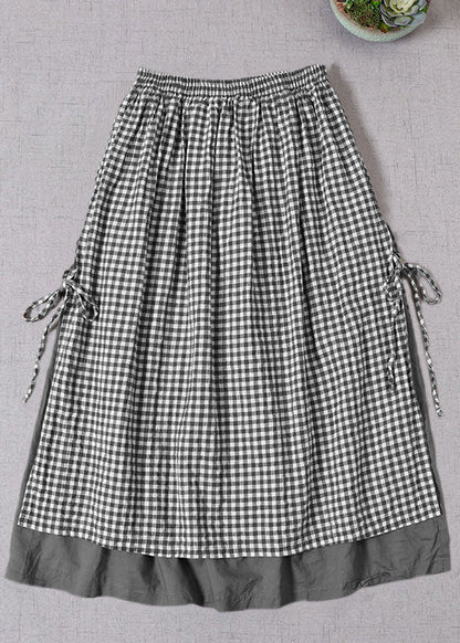 French Red Plaid Side Open Tie Skirt Spring