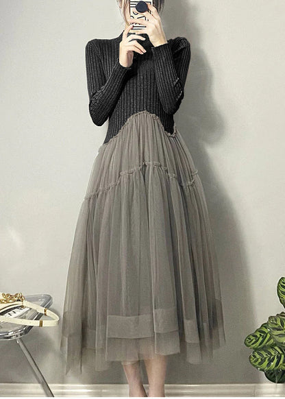 Yellow Asymmetrical Tulle Patchwork Long Dresses Fall