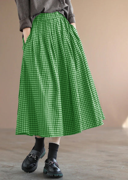 Handmade Blue Plaid Circle a Line Spring Skirts