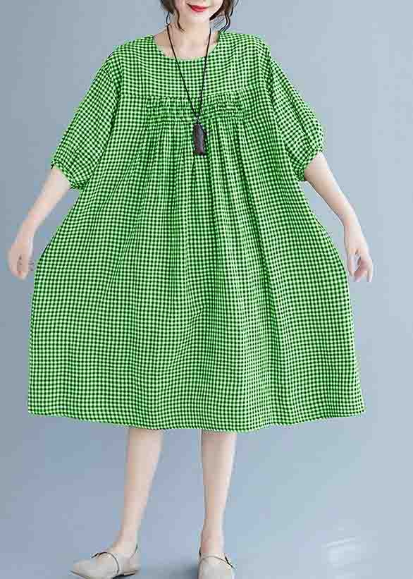 French O Neck Lantern Sleeve Clothes for Pattern Black Plaid Dresses Summer