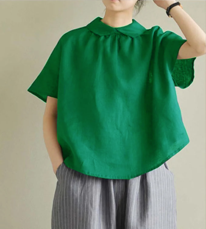 Simple White Peter Pan Collar Linen Shirt Summer