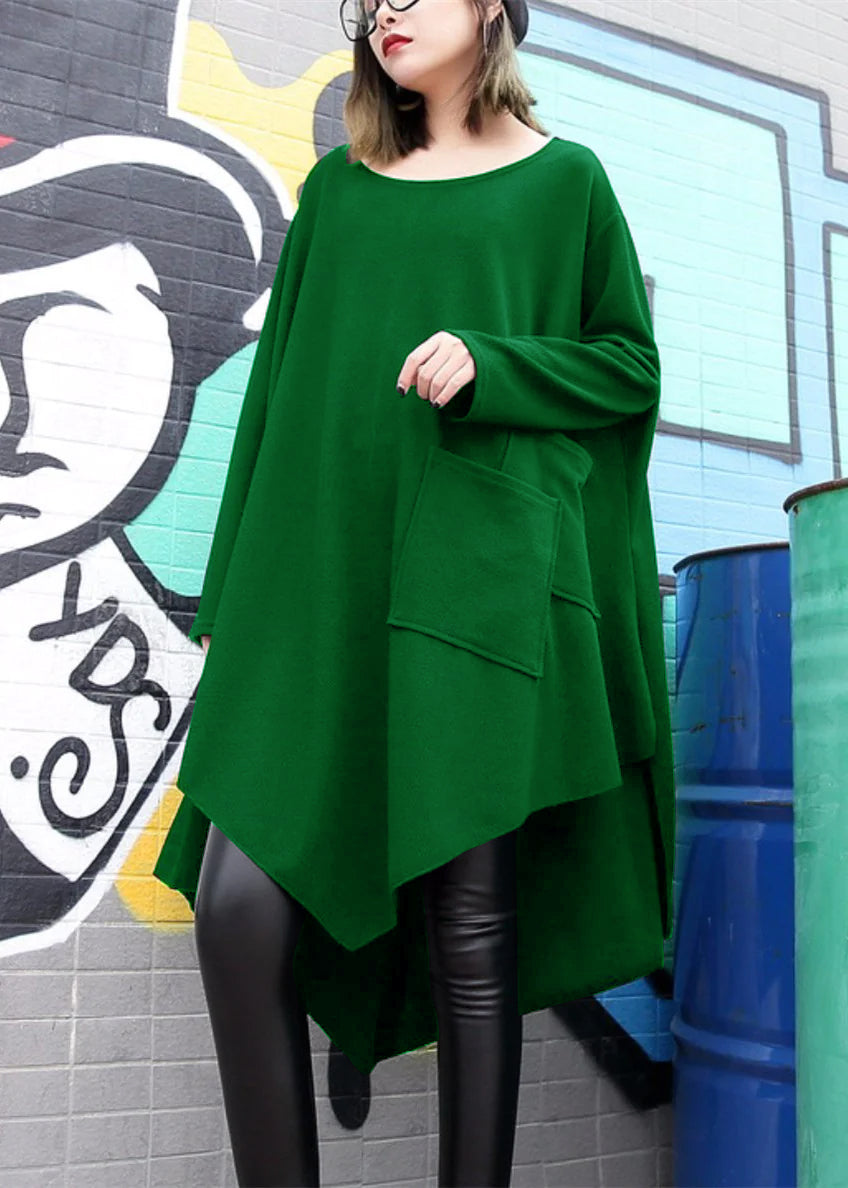 Fine Black Cotton Silk Dress Plussize Asymmetric Hem Traveling Dress Boutique O Neck Gown