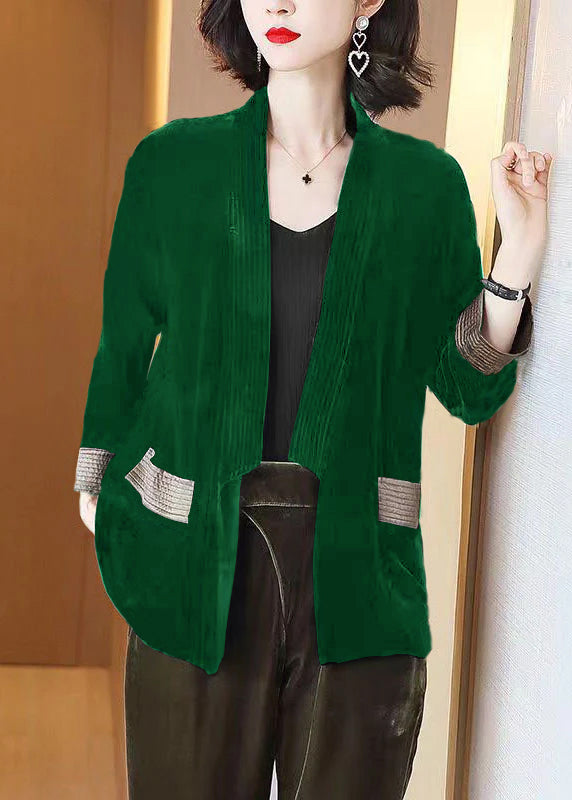 Loose Blue V-neck Pockets Silk Velour Cardigans Bracelet Sleeve