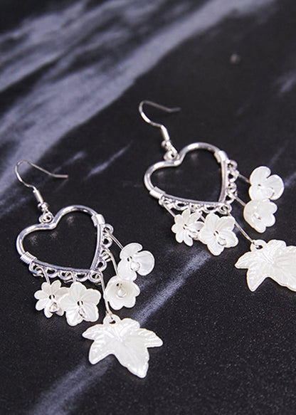 White Leaf Acrylic Heart-shaped Drop Earrings