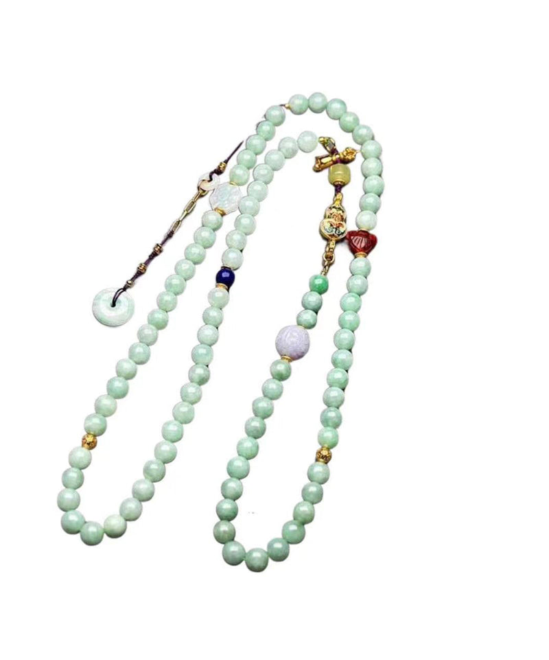 Cyan Jade Turquoise Agate Beading Tassel Sweater Lariat Necklace