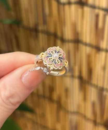 New Rainbow Alloy Enamel Pearl Rings