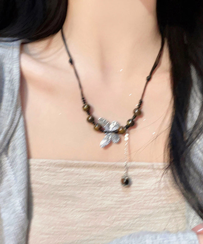 Coffee Hand Knitting Butterfly Tassel Pendant Necklace