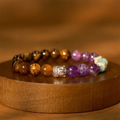 8mm Mixed Gemstone Buddha Bracelet for Protection & Balance