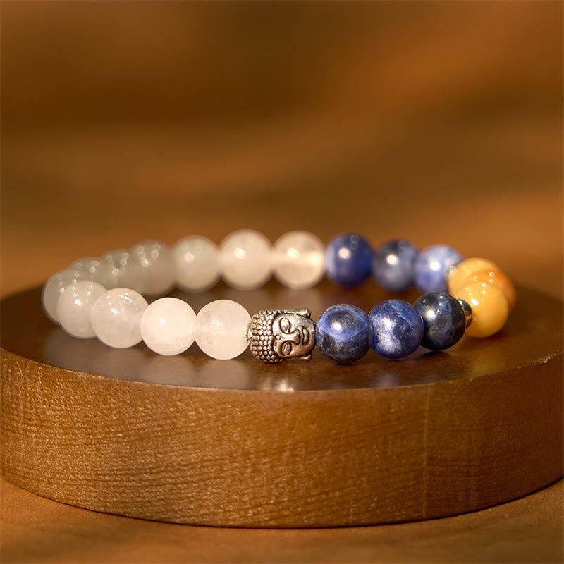 8mm Mixed Gemstone Buddha Bracelet for Protection & Balance