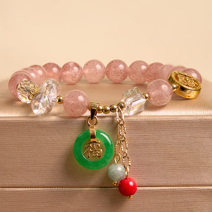 8mm Strawberry Quartz Jade Fu Character Healing Bracelet