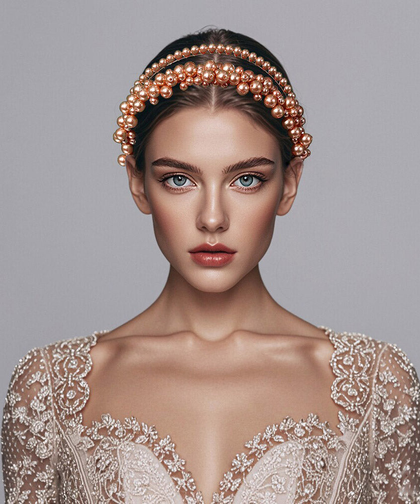 Classy Gold Acrylic Pearl Beadin Hairpiece