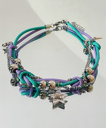 Purple Green Patchwork Alloy Colorful Stars Tassel Necklaces