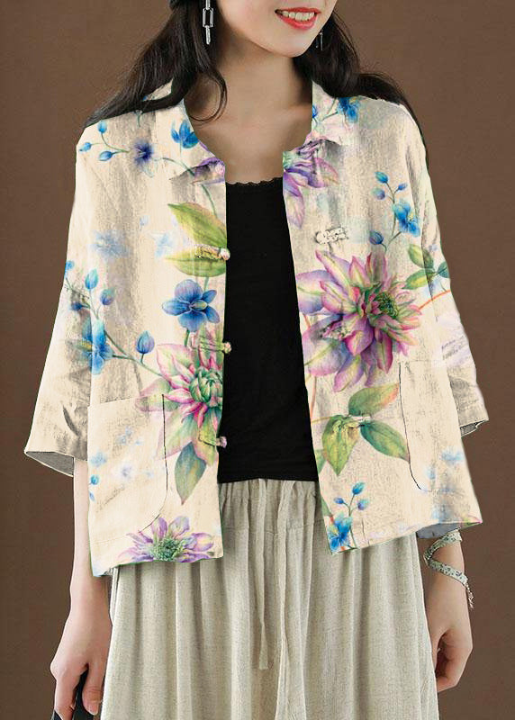 Gray Geometry Peter Pan Collar Pockets Summer Linen Top