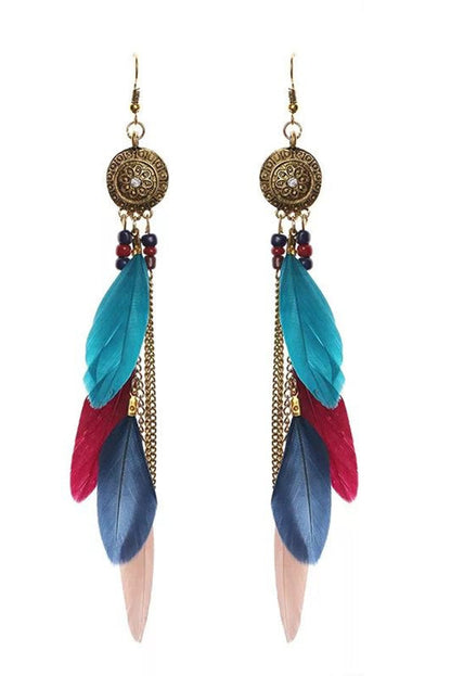 Chain Tassel Feather Earrings