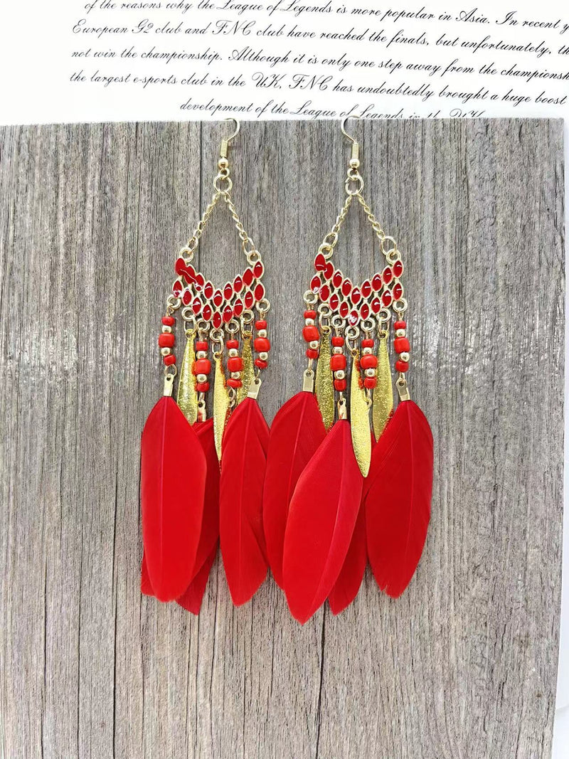 Chain Tassel Feather Earrings