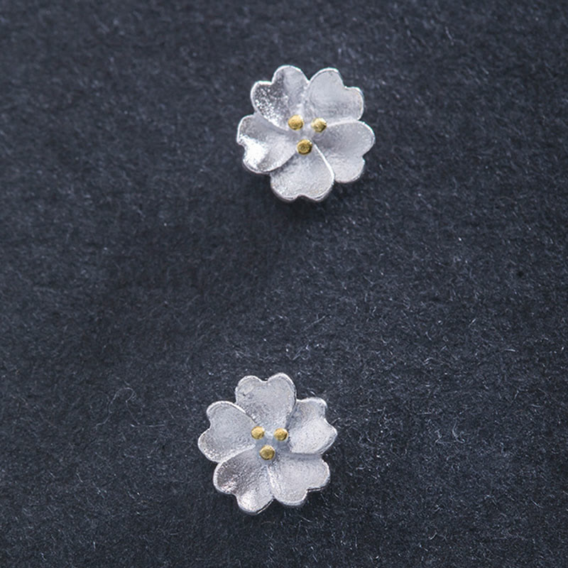925 Sterling Silver Cherry Blossoms Calm Stud Spiritual Earrings