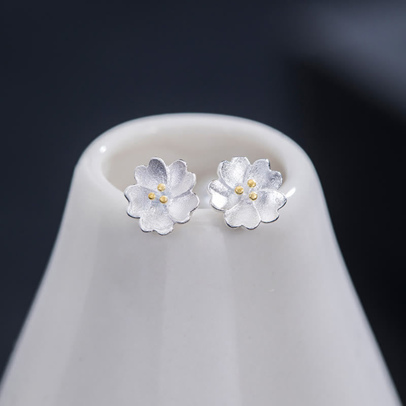 925 Sterling Silver Cherry Blossoms Calm Stud Spiritual Earrings