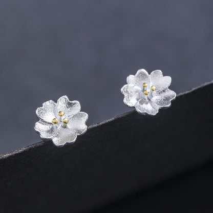 925 Sterling Silver Cherry Blossoms Calm Stud Spiritual Earrings