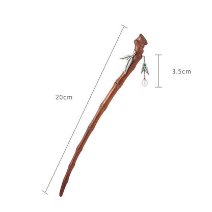 925 Sterling Silver Chinese Hairpin With Red Sandalwood and Ebony
