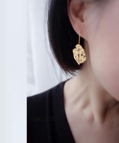 Gold Copper Overgild Maple Leaf Drop Earrings
