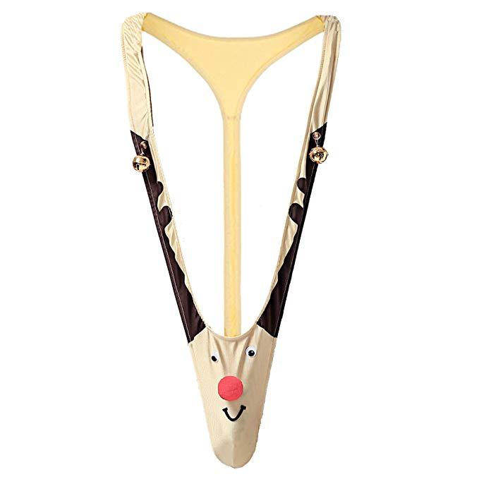 Men's Fancy Reindeer Velvet Thong with Elastic Waistband