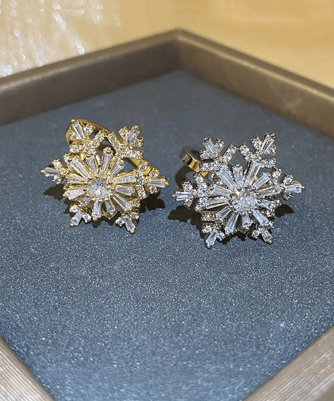 Stainless Steel Zircon Snowflake Two Piece Set Rings
