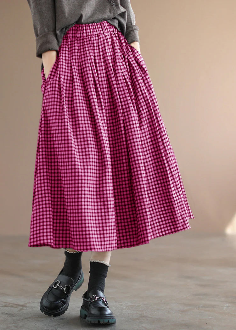 Handmade Black Plaid Circle a Line Fall Skirts