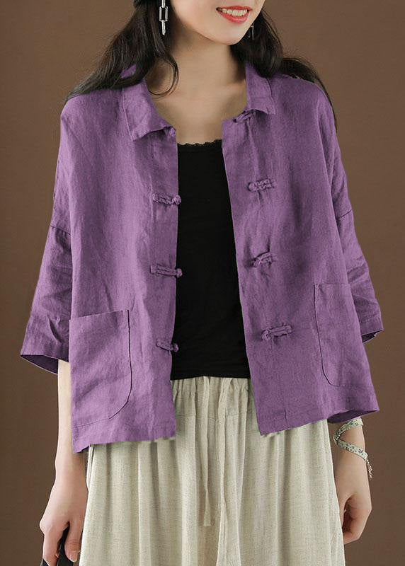 Gray Geometry Peter Pan Collar Pockets Summer Linen Top