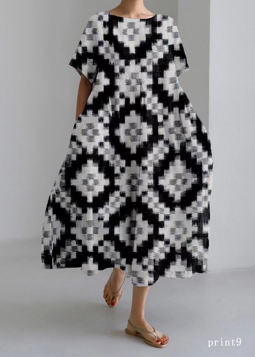 Flower Print9 Cotton Dresses Pockets Patchwork Spring