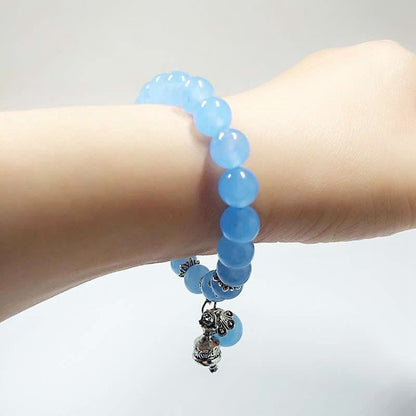 Buddha Stones Crystal Chalcedony Stone Energy Beaded Bell Charm Bracelet