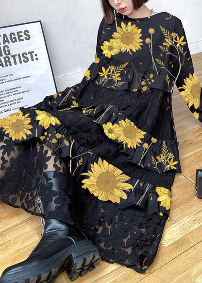 Cashew Pattern Ruffles Fall Lace Dresses