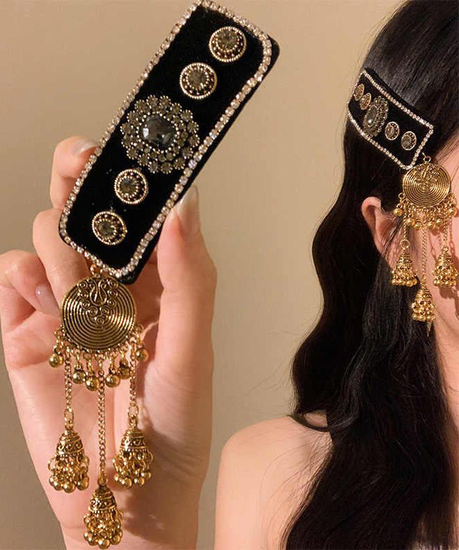 Black Alloy Acrylic Zircon Bell Tassel Hairpin
