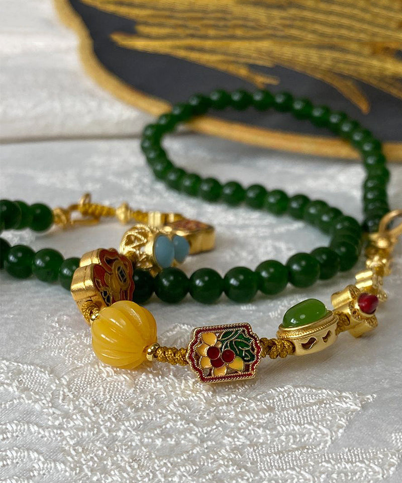Blackish Green Jade Turquoise Cloisonne Enamel Detachable Beading Gratuated Bead Necklace