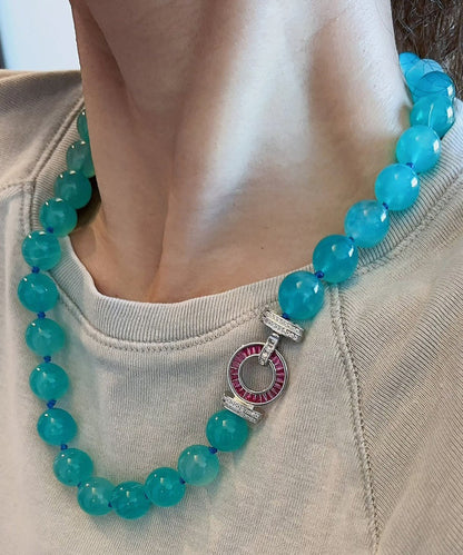 Blue Sterling Silver Crystal Zircon Graduated Bead Necklace