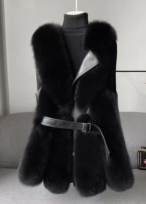 Italian Cocoa Fox Collar Faux Leather and Fur Waistcoat Winter
