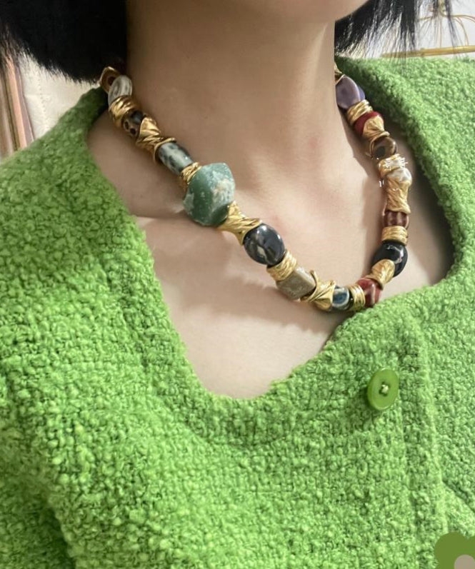 Retro Rainbow Ceramics Patchwork Gratuated Bead Necklace