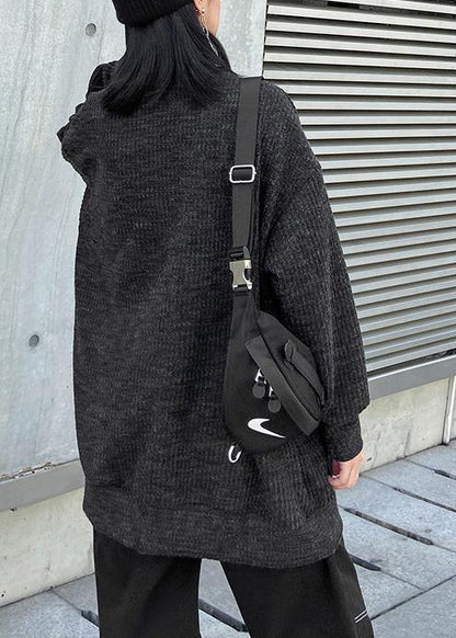Aesthetic dark gray knit blouse high neck Letter plus size Winter sweaters