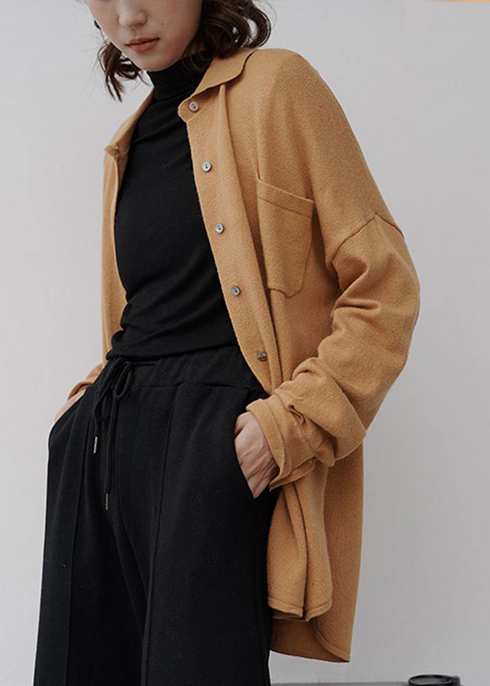 Aesthetic Khaki Knit Top Silhouette Lapel Collar Knitwear Fall