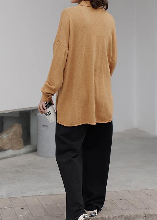 Aesthetic Khaki Knit Top Silhouette Lapel Collar Knitwear Fall