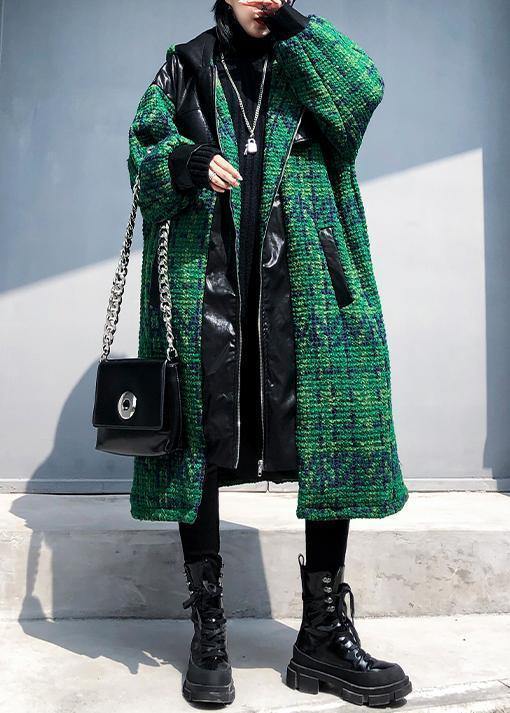 Aesthetic Knitted Coat Green Hooded Zippered Coats