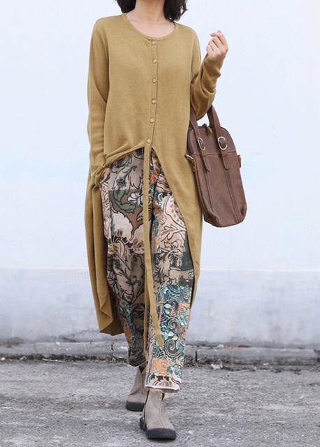 Aesthetic O Neck Knit Outwear Oversize Yellow Asymmetric Knitted Jackets