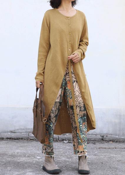 Aesthetic O Neck Knit Outwear Oversize Yellow Asymmetric Knitted Jackets