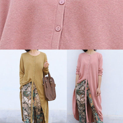 Aesthetic O Neck Knit Outwear Oversize Yellow Asymmetric Knitted Jackets