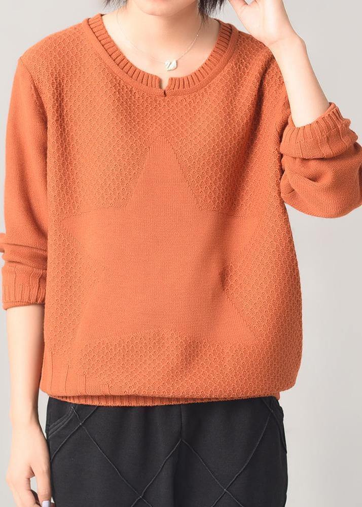 Aesthetic Orange Sweater Fall Wild Knitted Tops Patchwork